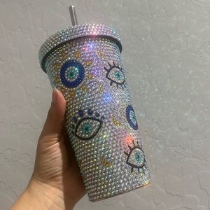 Beautiful RHINESTONE TUMBLER WITH STRAW 17oz 🤍